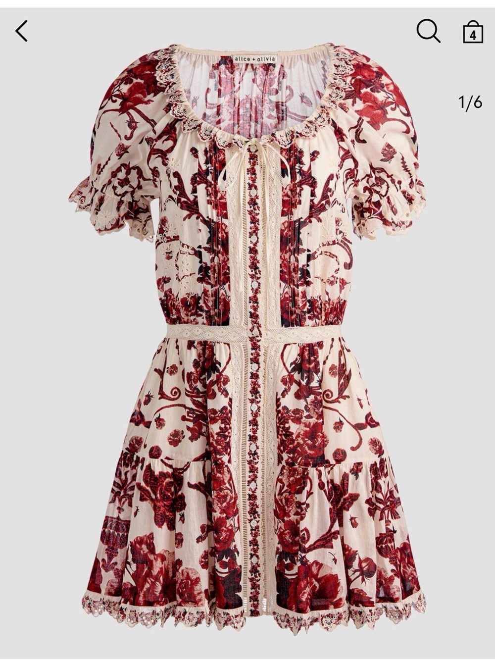 Alice + Olivia Cream Dress with Red Floral Lace Trim